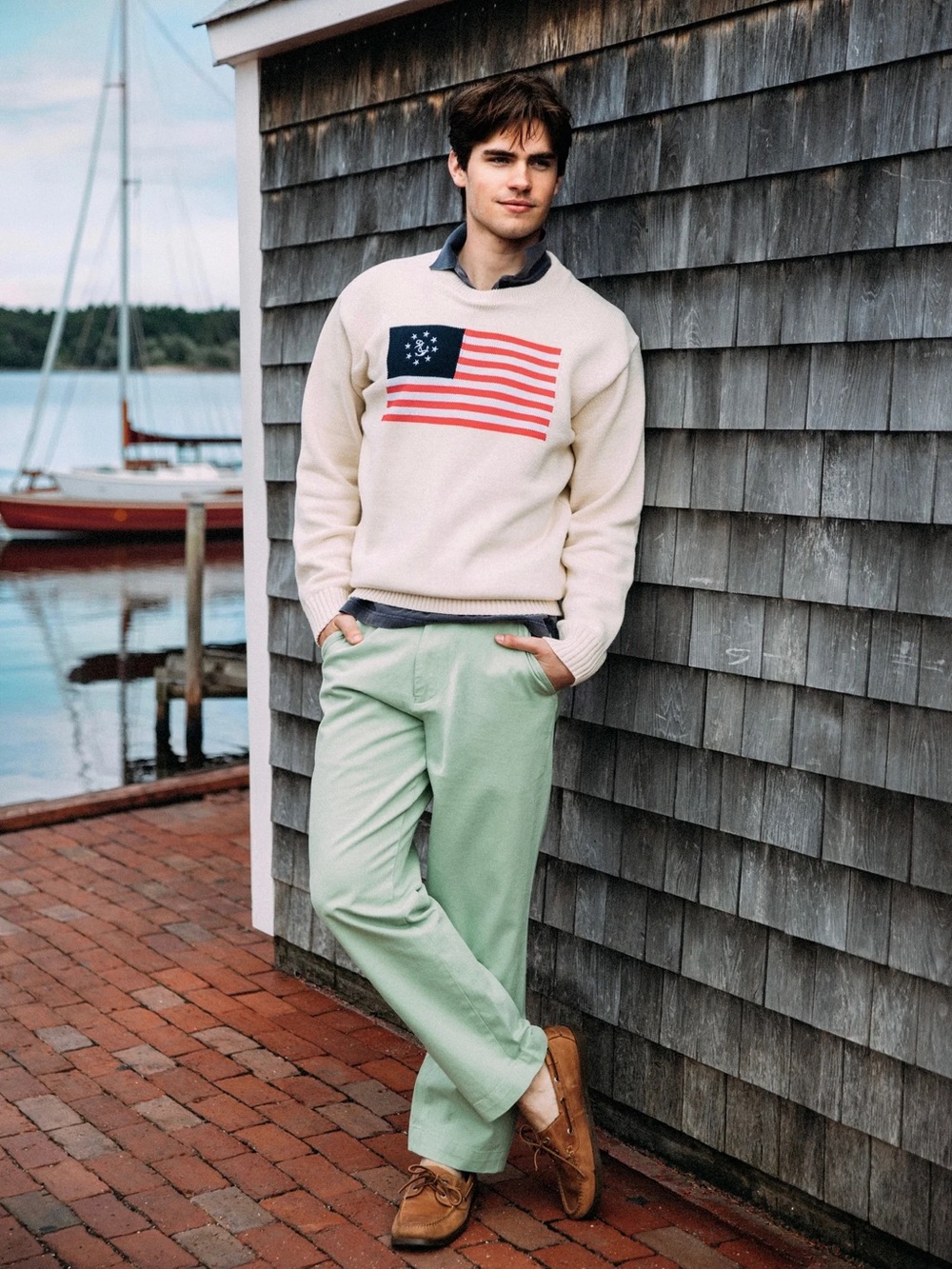 Kiel James Patrick American Yacht Flag Sweater in Cream S - Picture 7 of 14